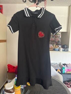 Dolce & Gabbana Black Polo Top with White-Trim Collar